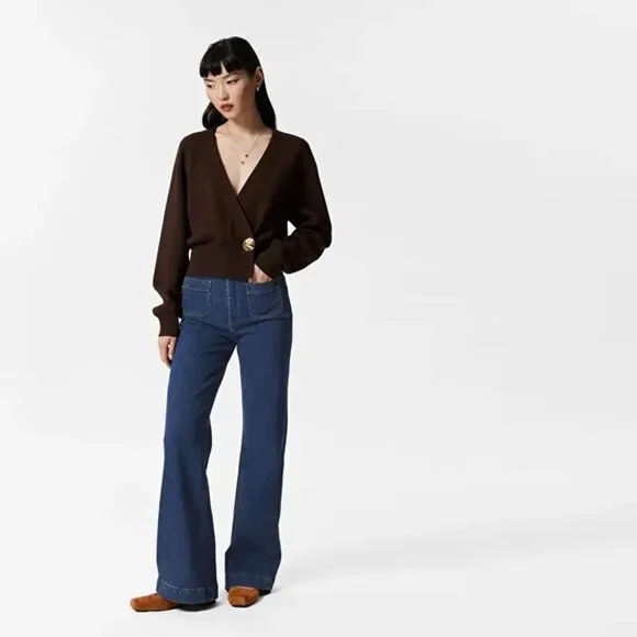 & OTHER STORIES High Waisted Wide Leg Flared Jeans. New Blue 28 - Picture 6 of 13